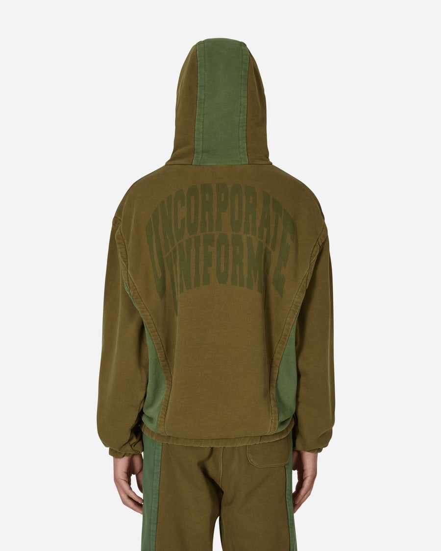 Slam Jam Panel Hooded Sweatshirt Green / Brown, view 3