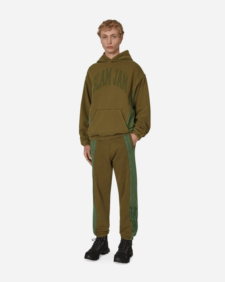 Slam Jam Panel Hooded Sweatshirt Green / Brown, view 4