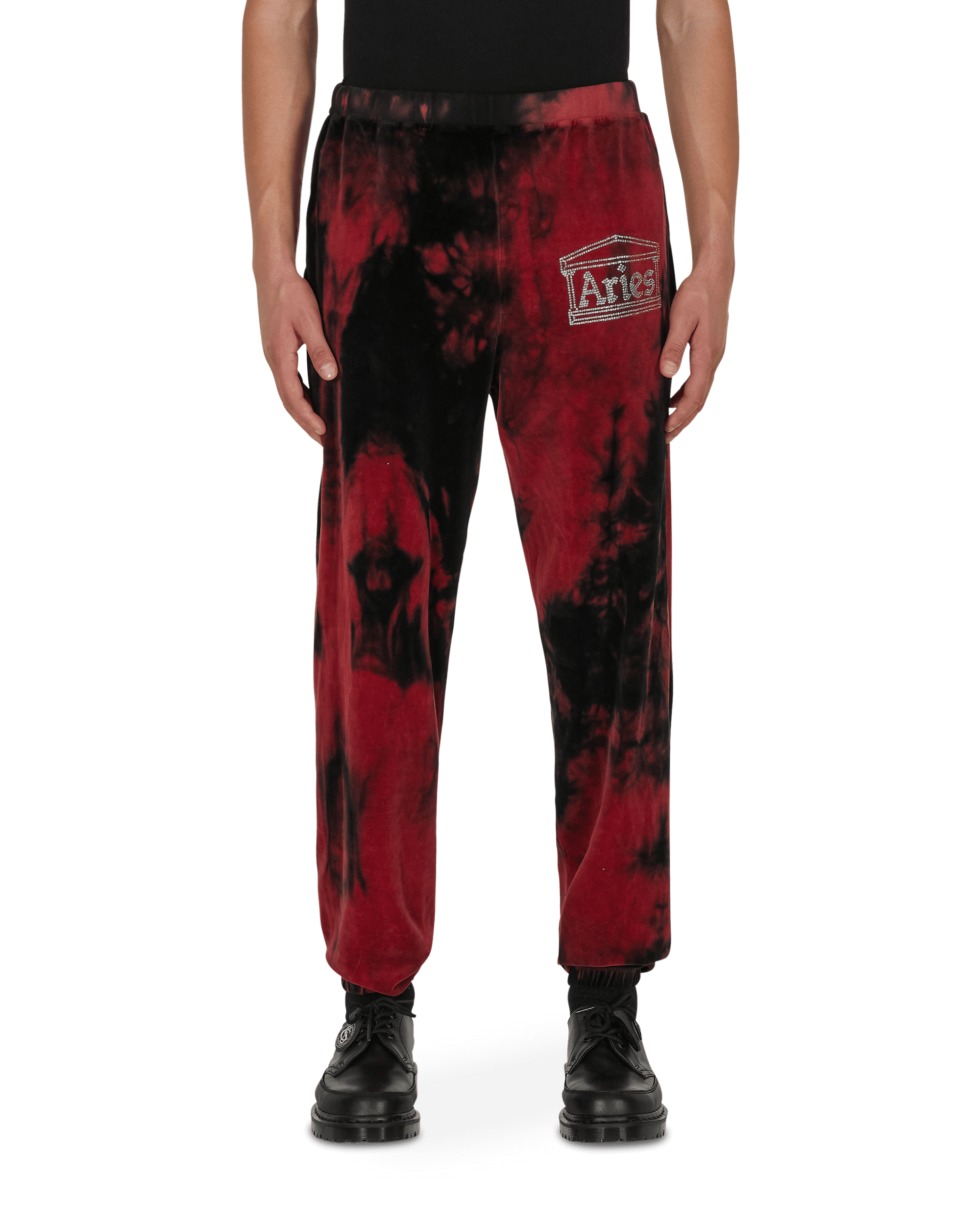 Aries Rhinestone Velour Sweatpants Red