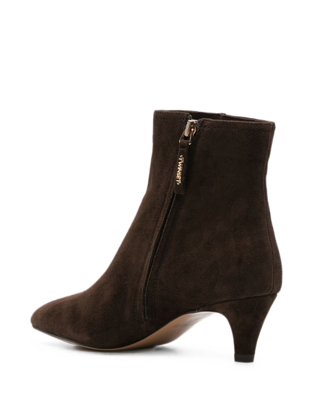 Twinset Stivaletti marroni in suede ecopelle con tacco e punta stondata, view 2