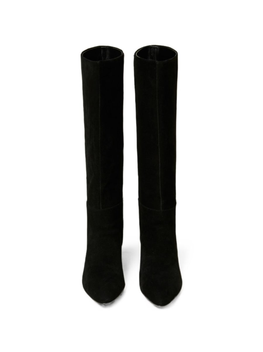 Twinset Stivale alto nero in suede ecopelle con tacco e punta stondata, view 2