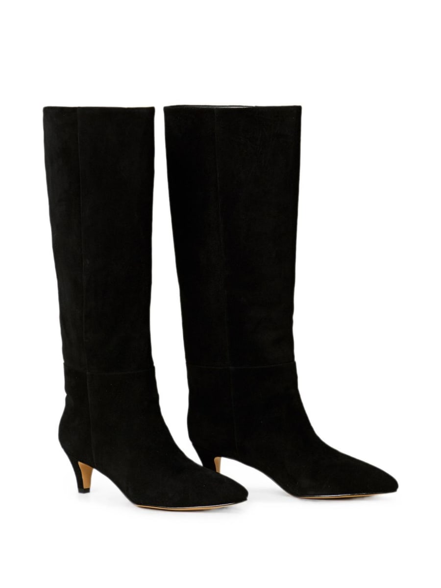 Twinset Stivale alto nero in suede ecopelle con tacco e punta stondata, view 3