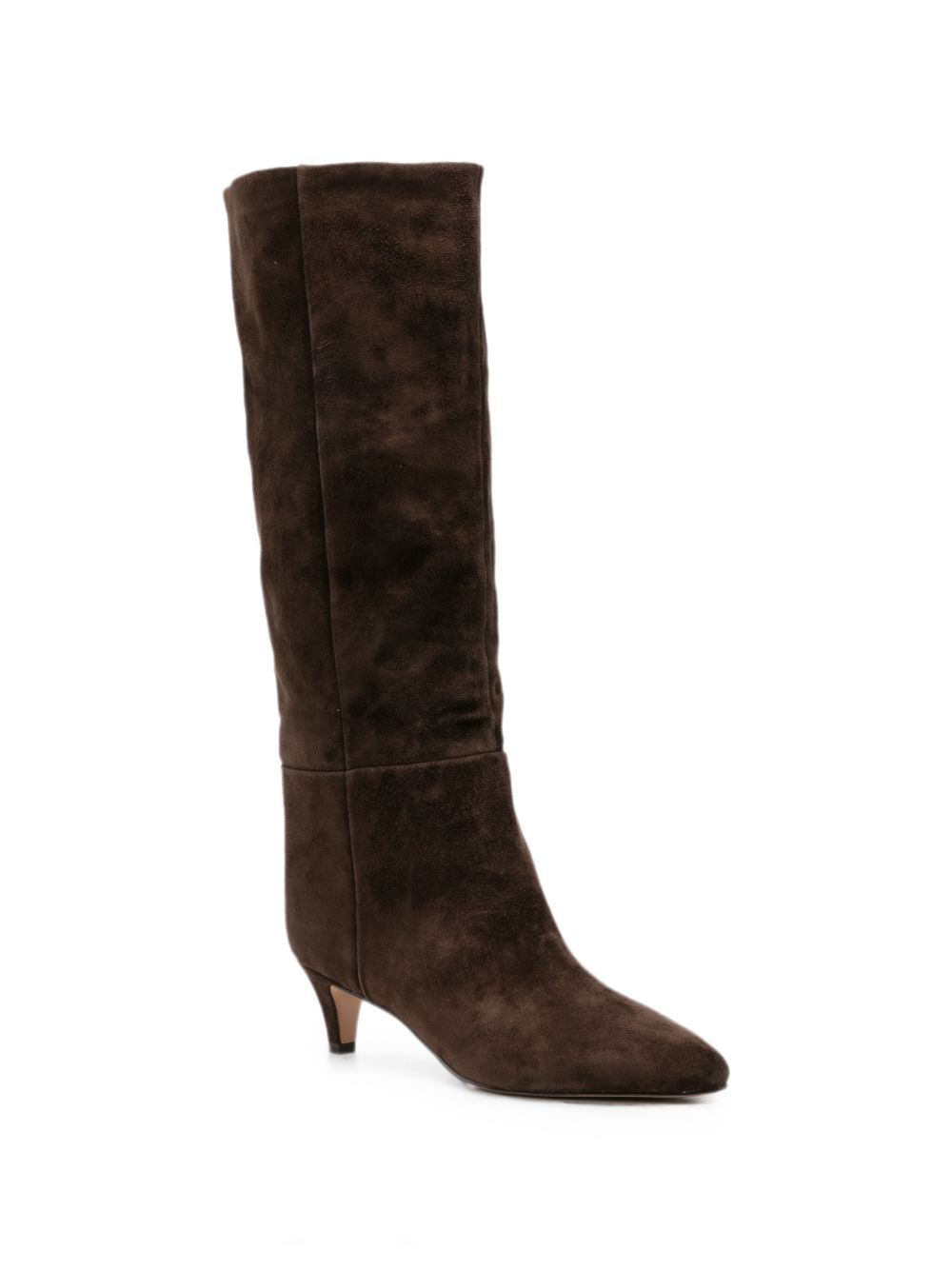 Twinset Stivale alto marrone in suede ecopelle con tacco e punta stondata, view 2