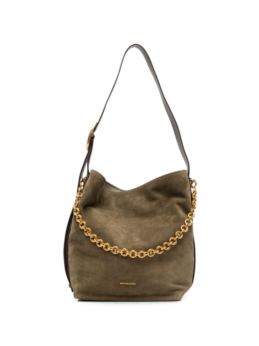 MICHAEL KORS Borsa a spalla in suede verde con tracolla e catena dorata