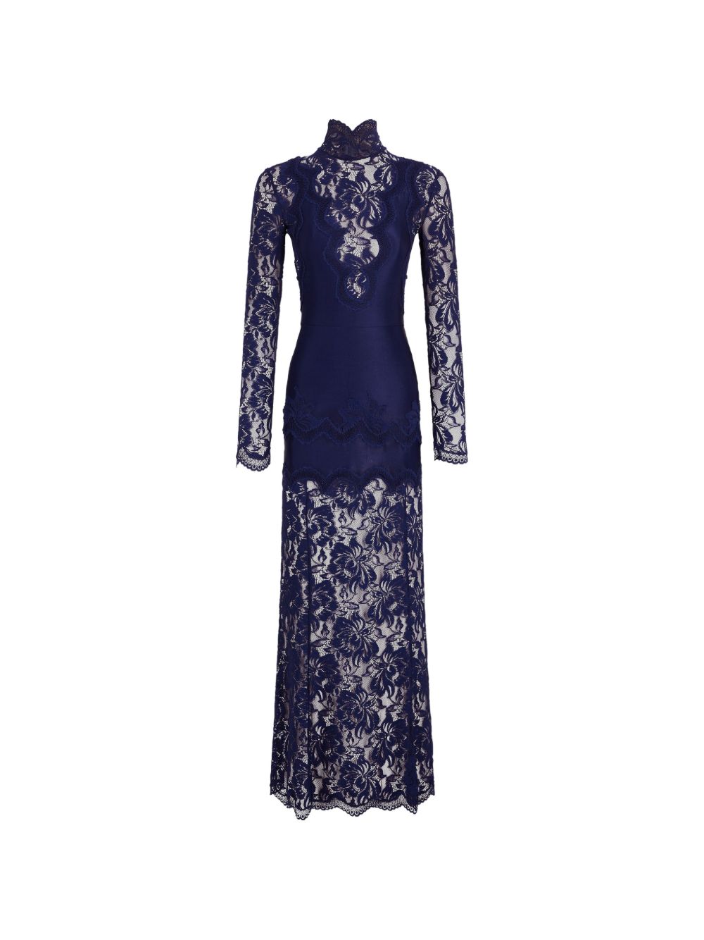 RABANNE Abito lungo elegante blu viola con ricami e pizzo