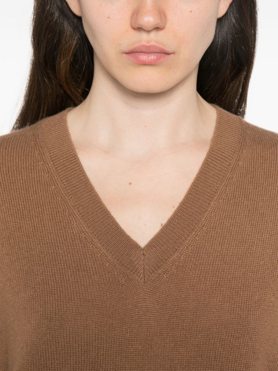 MARELLA SPORT Maglia Editore con scollo a V marrone in lana misto cashmere, view 2