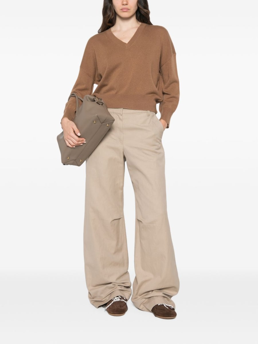 MARELLA SPORT Maglia Editore con scollo a V marrone in lana misto cashmere, view 3