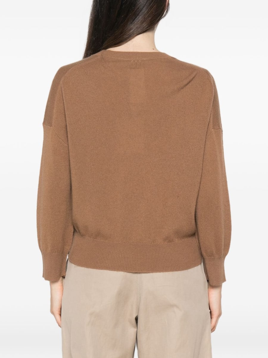 MARELLA SPORT Maglia Editore con scollo a V marrone in lana misto cashmere, view 4