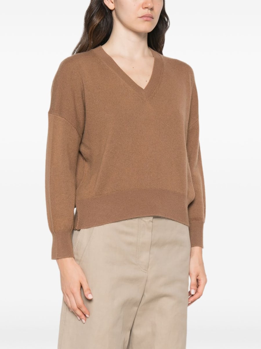 MARELLA SPORT Maglia Editore con scollo a V marrone in lana misto cashmere, view 5