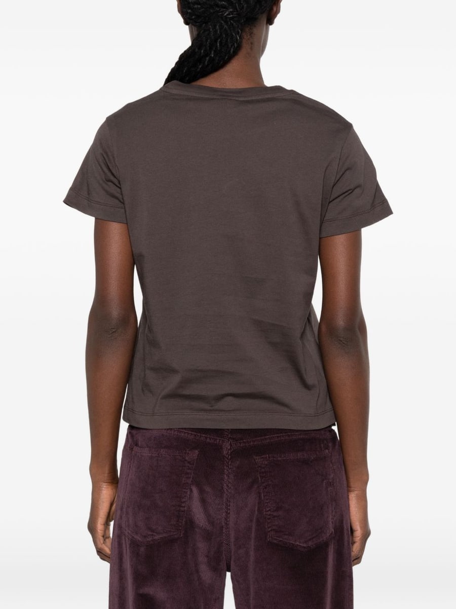 Pinko T-shirt basic marrone in cotone a maniche corte, view 2