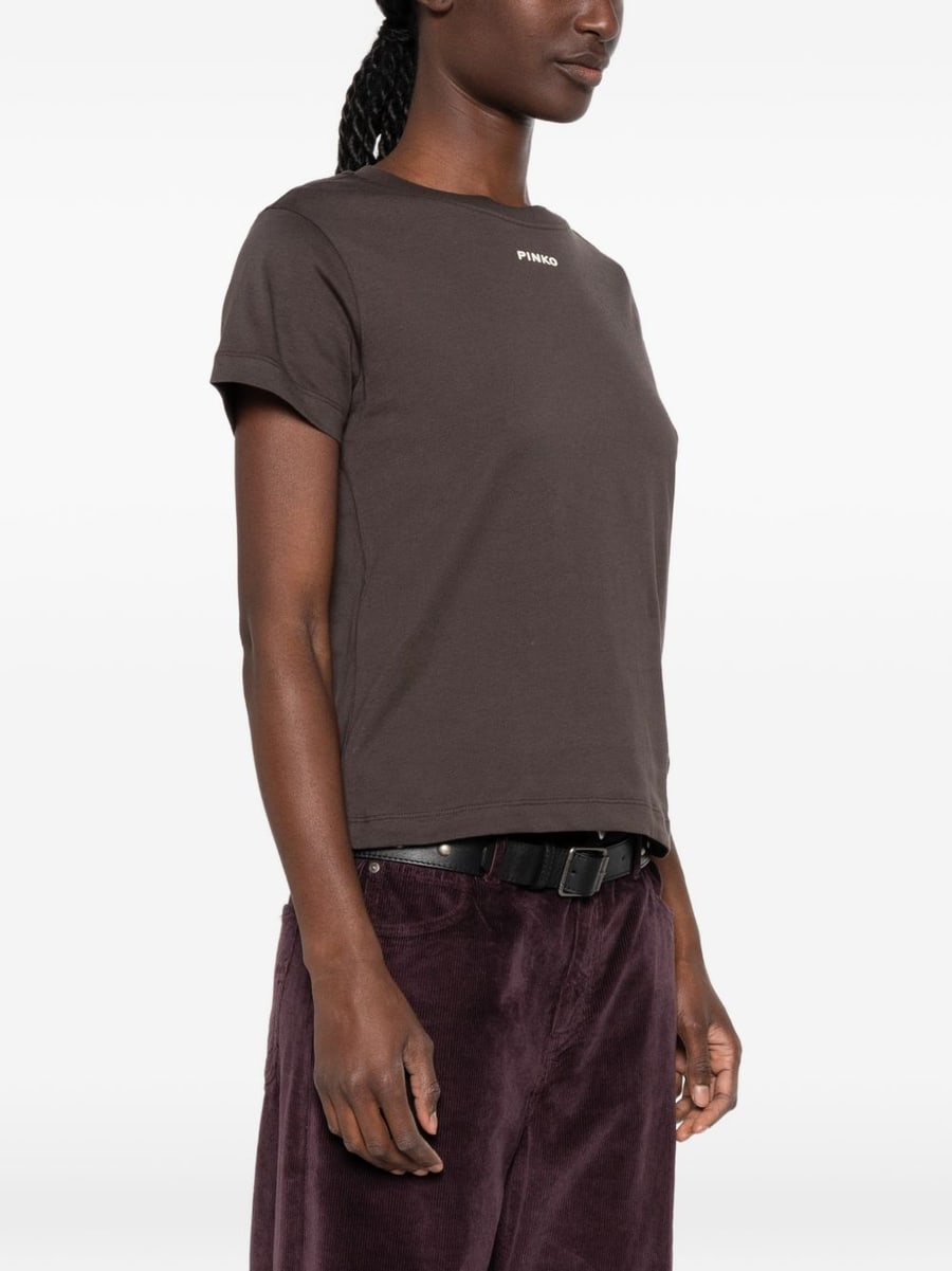 Pinko T-shirt basic marrone in cotone a maniche corte, view 3