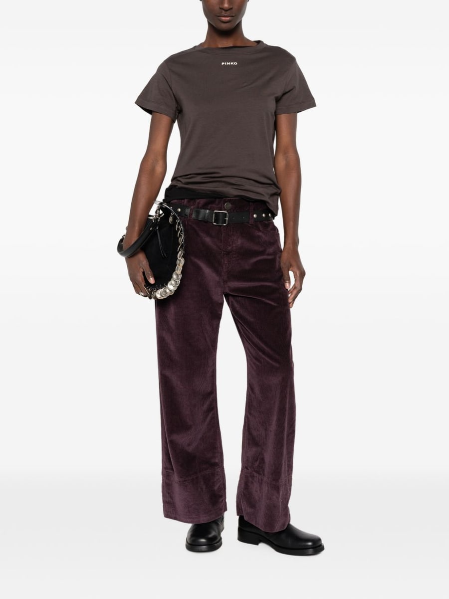 Pinko T-shirt basic marrone in cotone a maniche corte, view 5