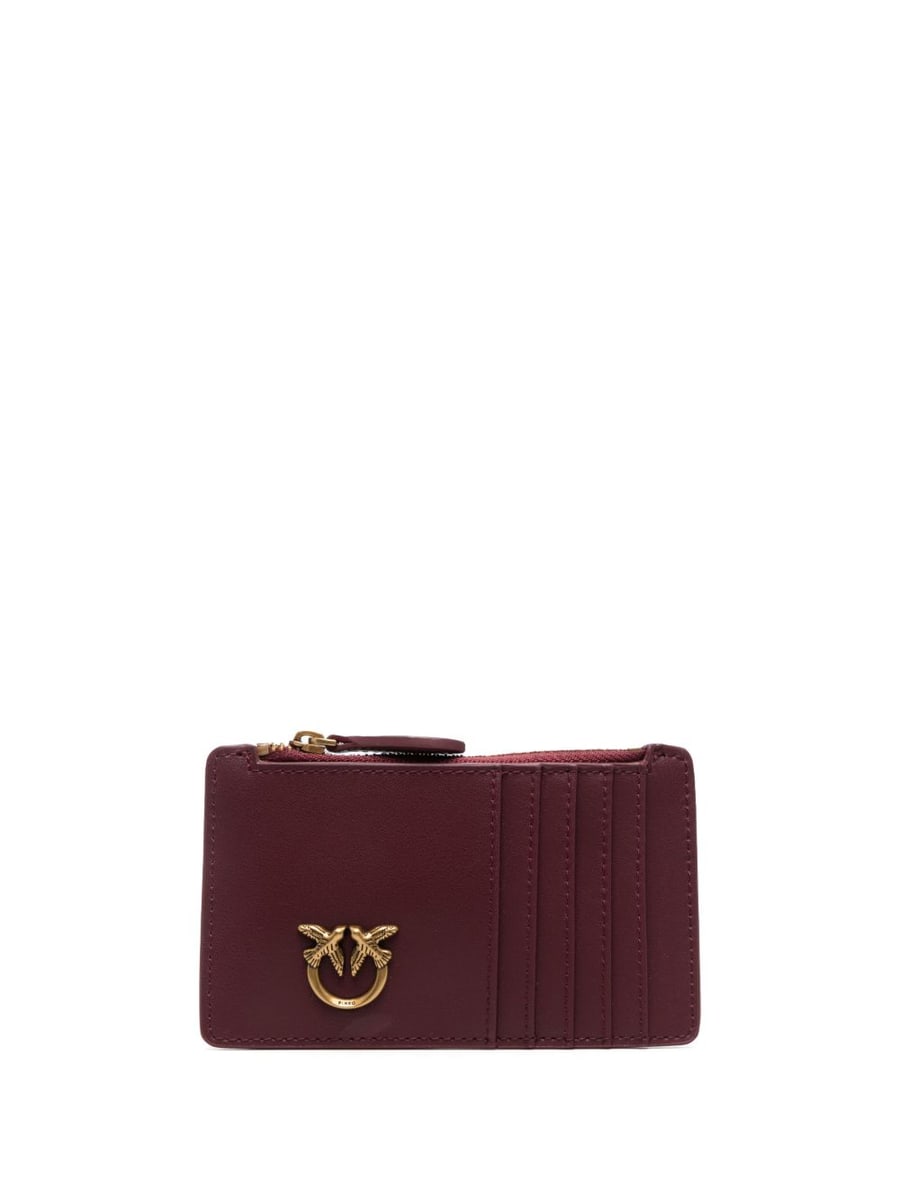 Pinko Portacarte Airone in pelle bordeaux con placca logo
