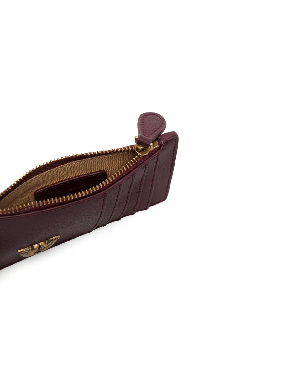 Pinko Portacarte Airone in pelle bordeaux con placca logo, view 2