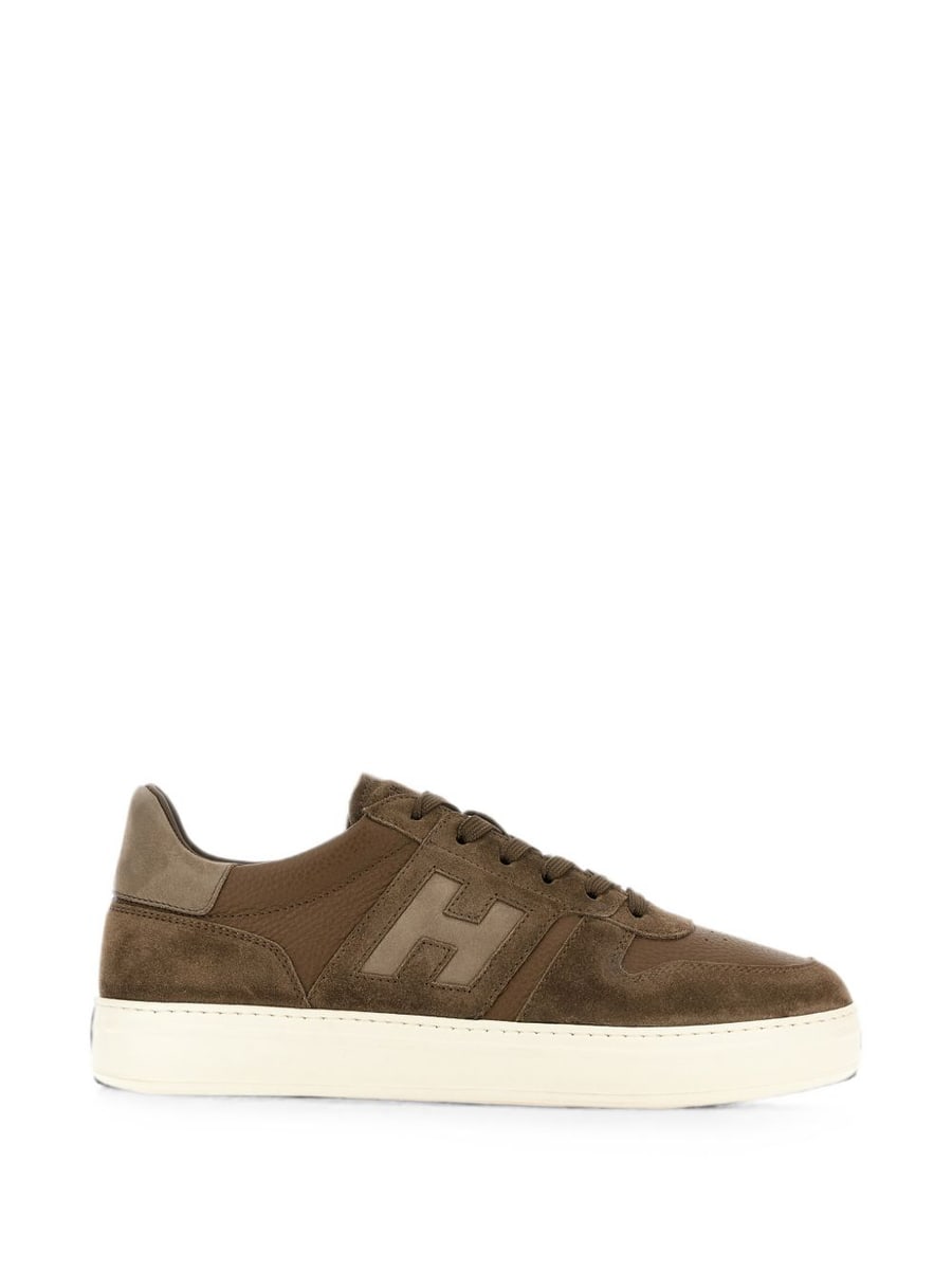 Hogan Sneakers marroni con inserti in suede e logo laterale
