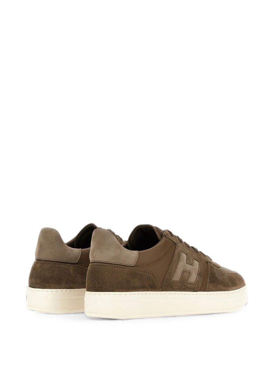 Hogan Sneakers marroni con inserti in suede e logo laterale, view 2