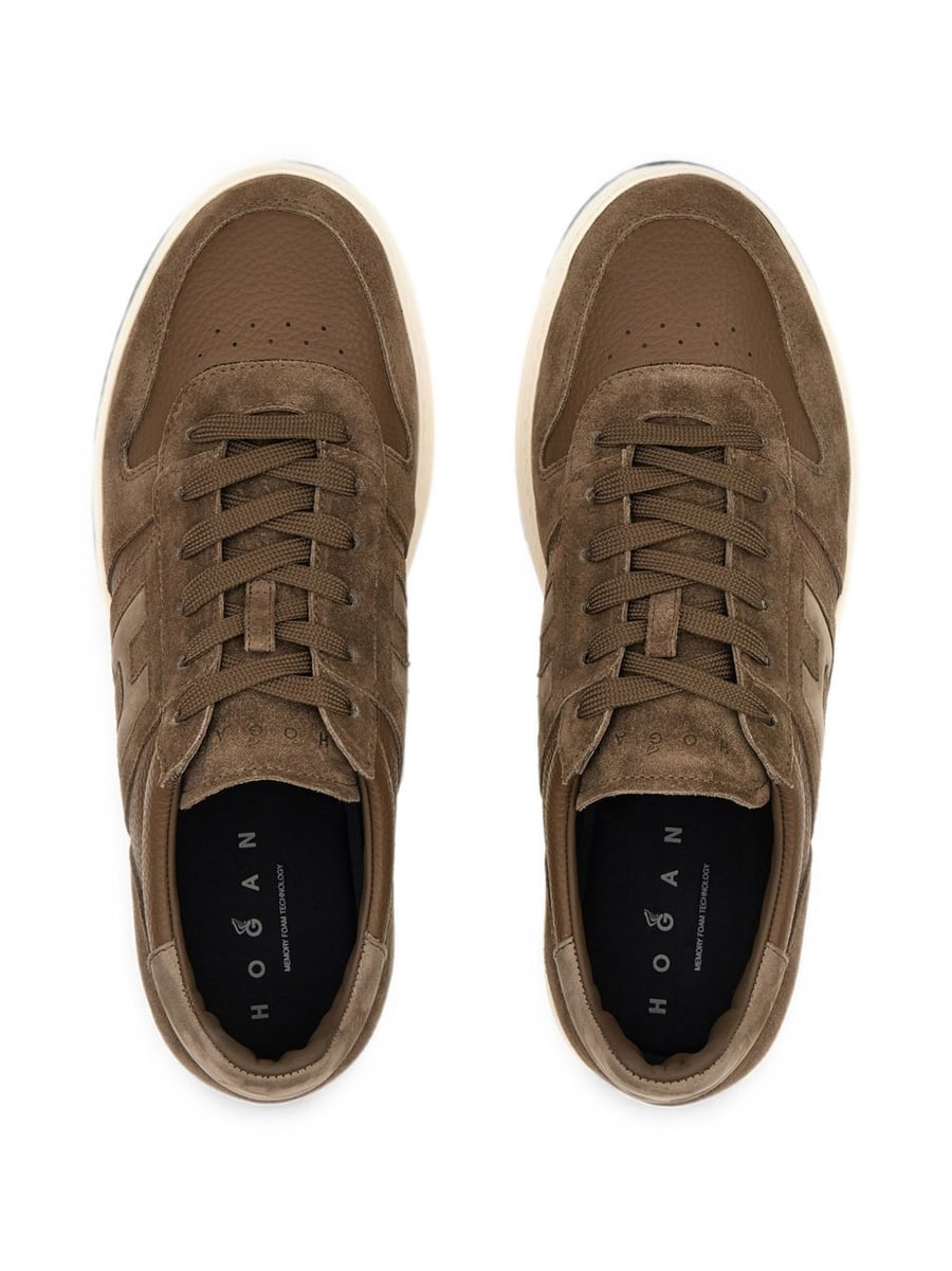Hogan Sneakers marroni con inserti in suede e logo laterale, view 3