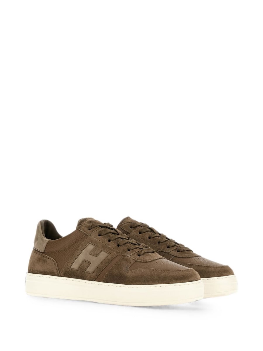 Hogan Sneakers marroni con inserti in suede e logo laterale, view 4
