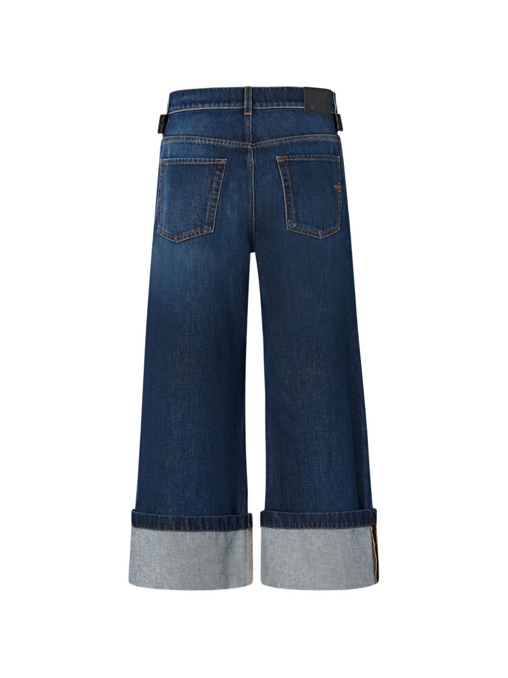Pinko Jeans lunghi Cyntia in cotone blu con risvolto e cintura, view 2
