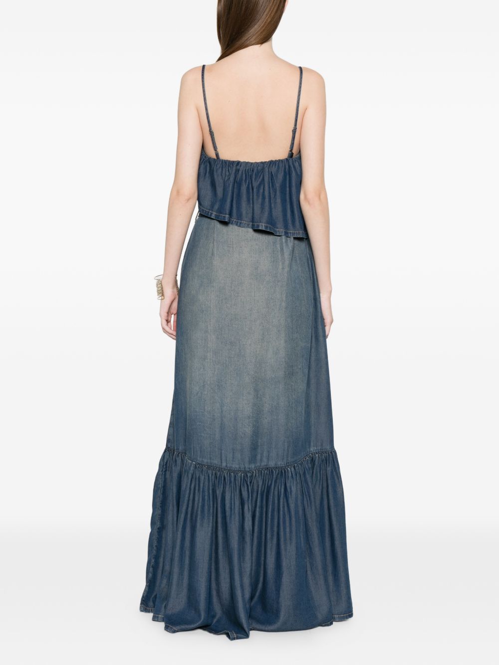 Pinko Abito lungo Chiarodiluna in denim con cintura, view 2