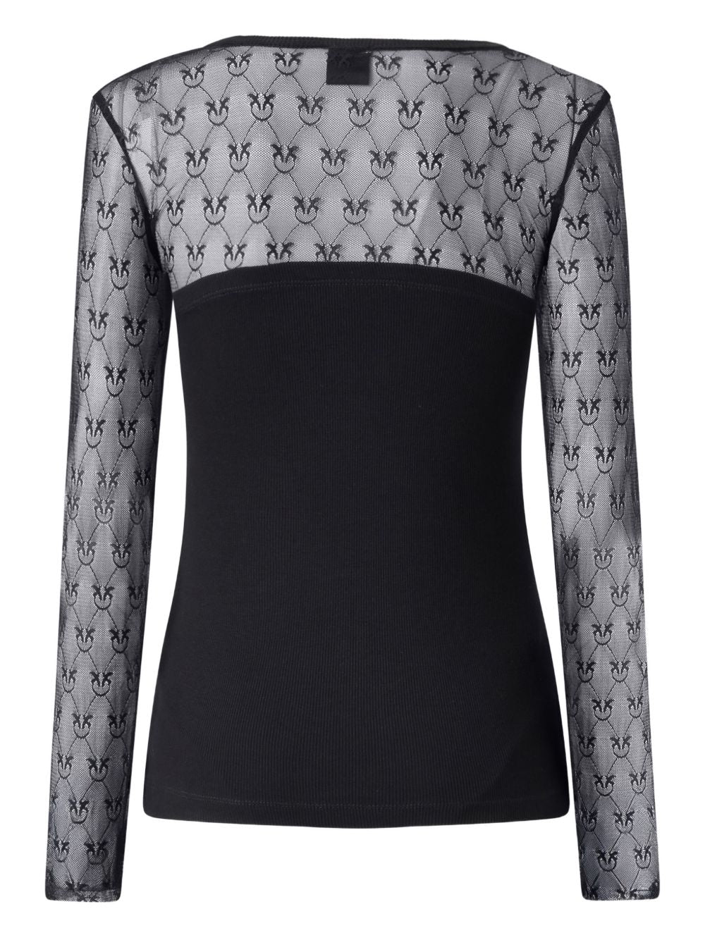Pinko T-shirt Violinista in cotone nero con inserti semitrasparenti, view 2