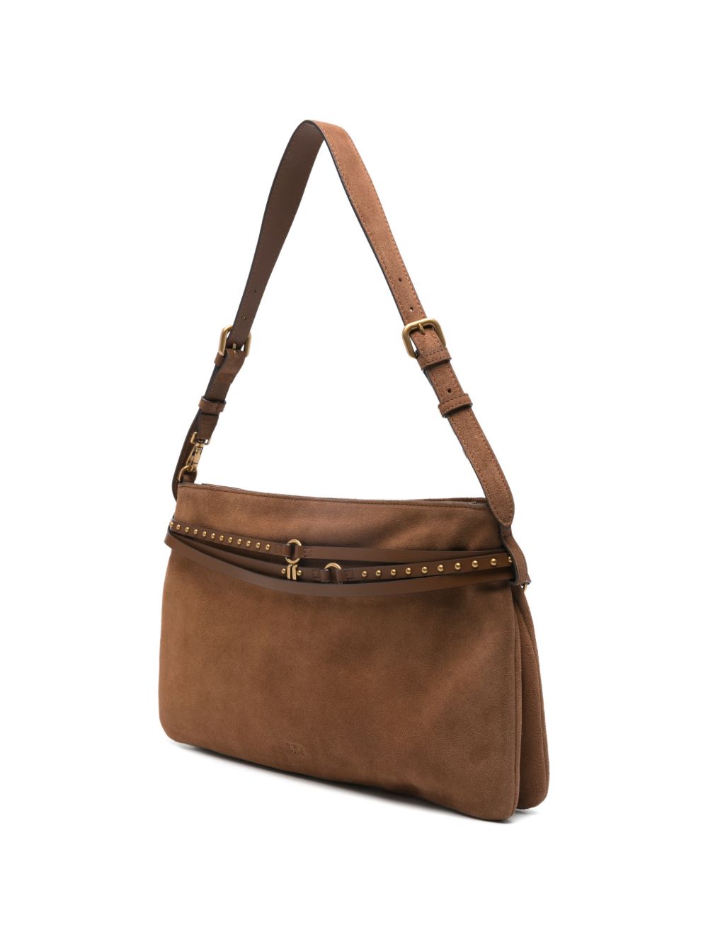 Pinko Borsa a spalla Belt Bag in pelle scamosciata marrone, view 2