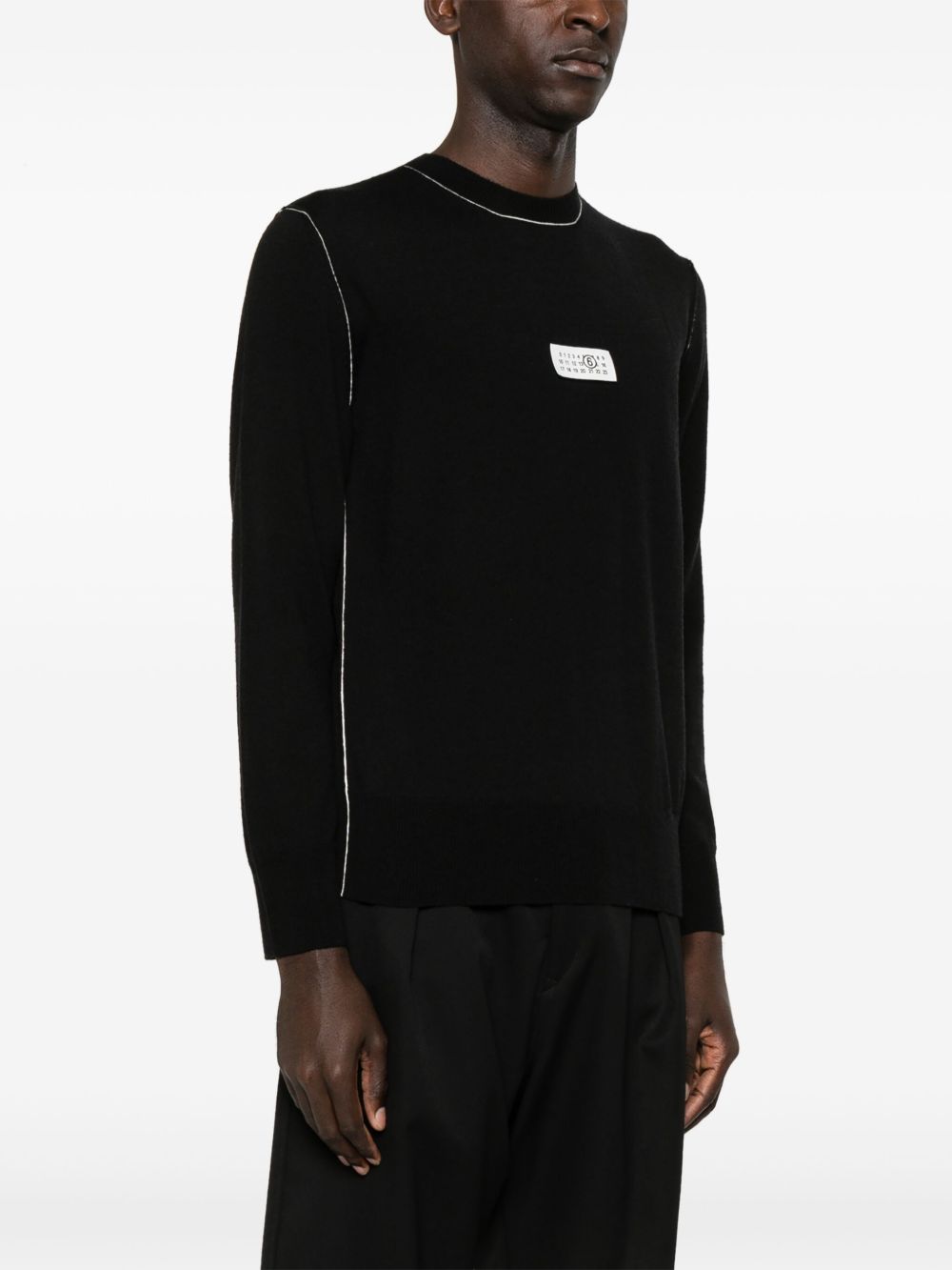 MM6 Maison Margiela Maglia girocollo in lana con bordi bianchi e patch, view 2