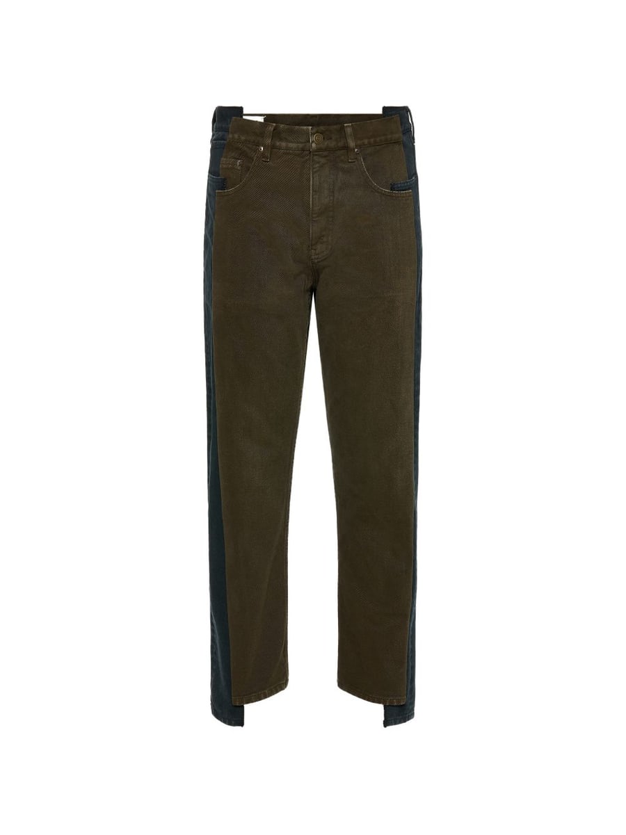 Maison Margiela Jeans lunghi a due strati blu e marrone