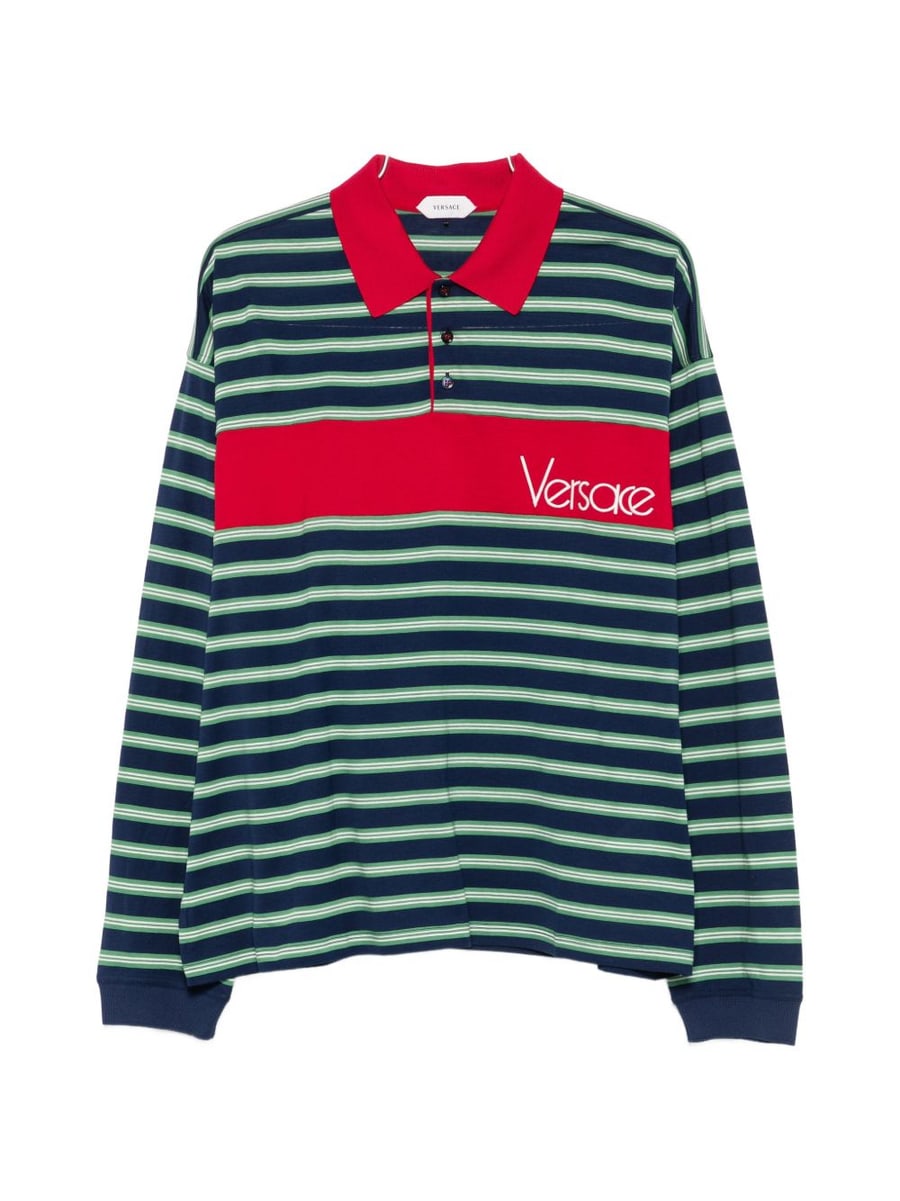 Versace Polo in cotone a righe con logo