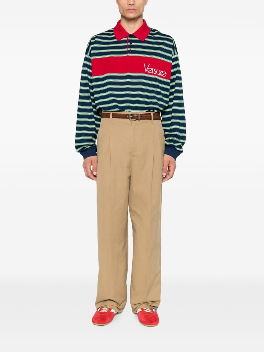 Versace Polo in cotone a righe con logo, view 3