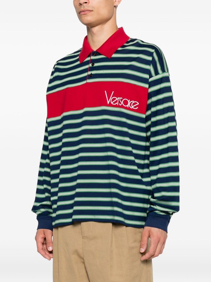 Versace Polo in cotone a righe con logo, view 4