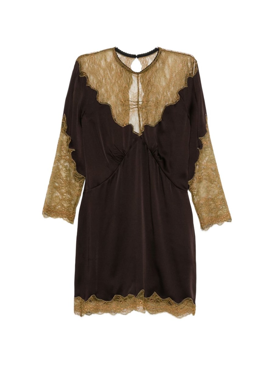 The Attico Mini abito in satin e pizzo marrone e verde