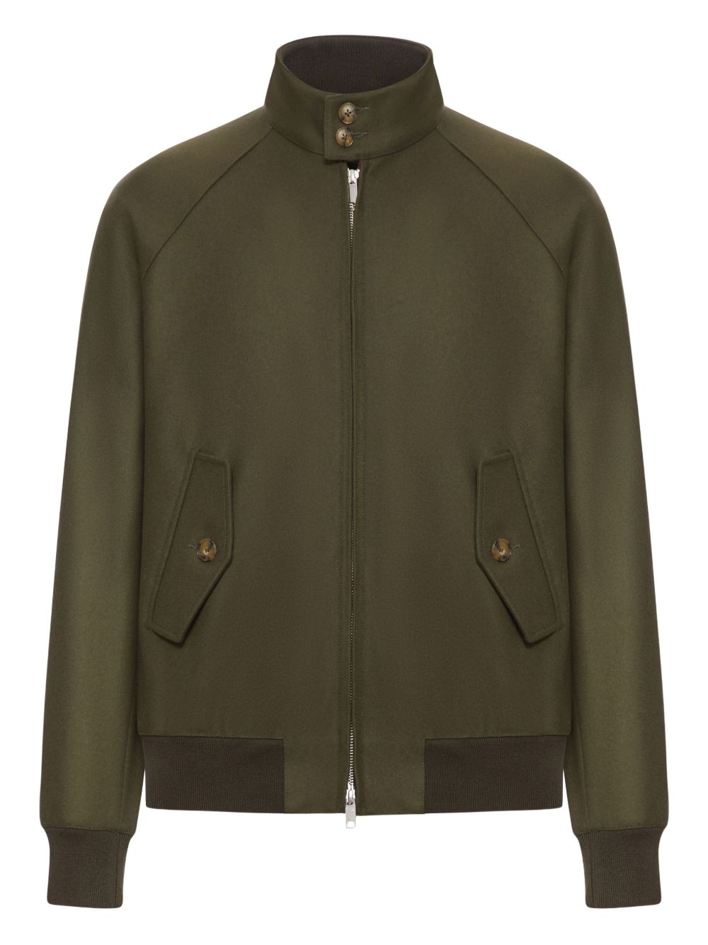 BARACUTA Giacca giubbotto in lana verde e marrone con tasche