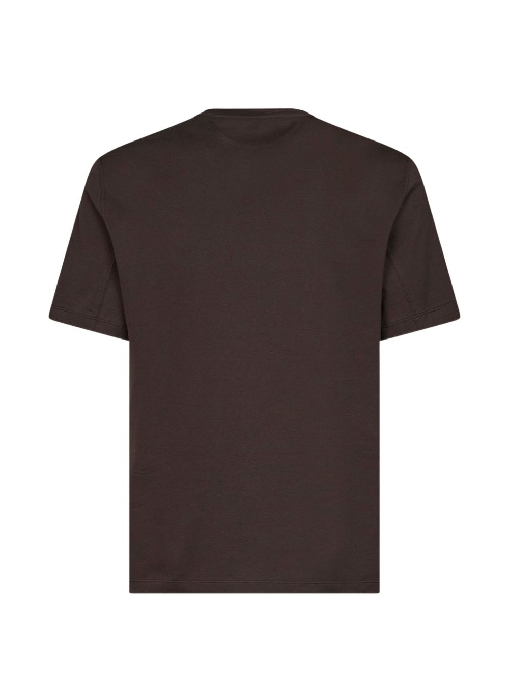 Brunello Cucinelli T-shirt marrone scuro a maniche corte in cotone con logo sul petto, view 2