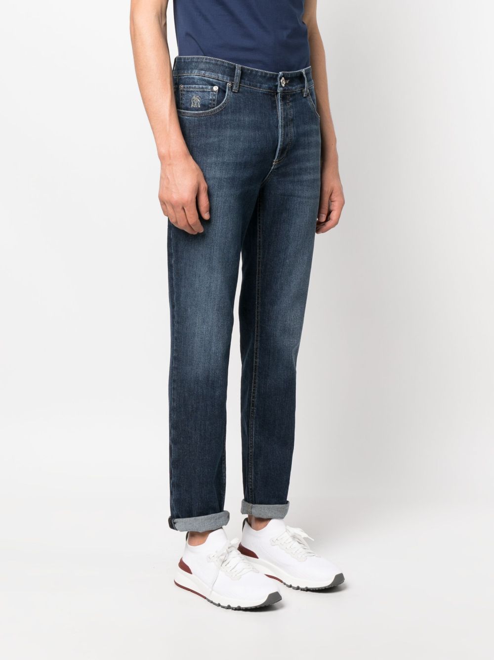 Brunello Cucinelli Jeans blu con risvolti alla caviglia ed effetto wash, view 2