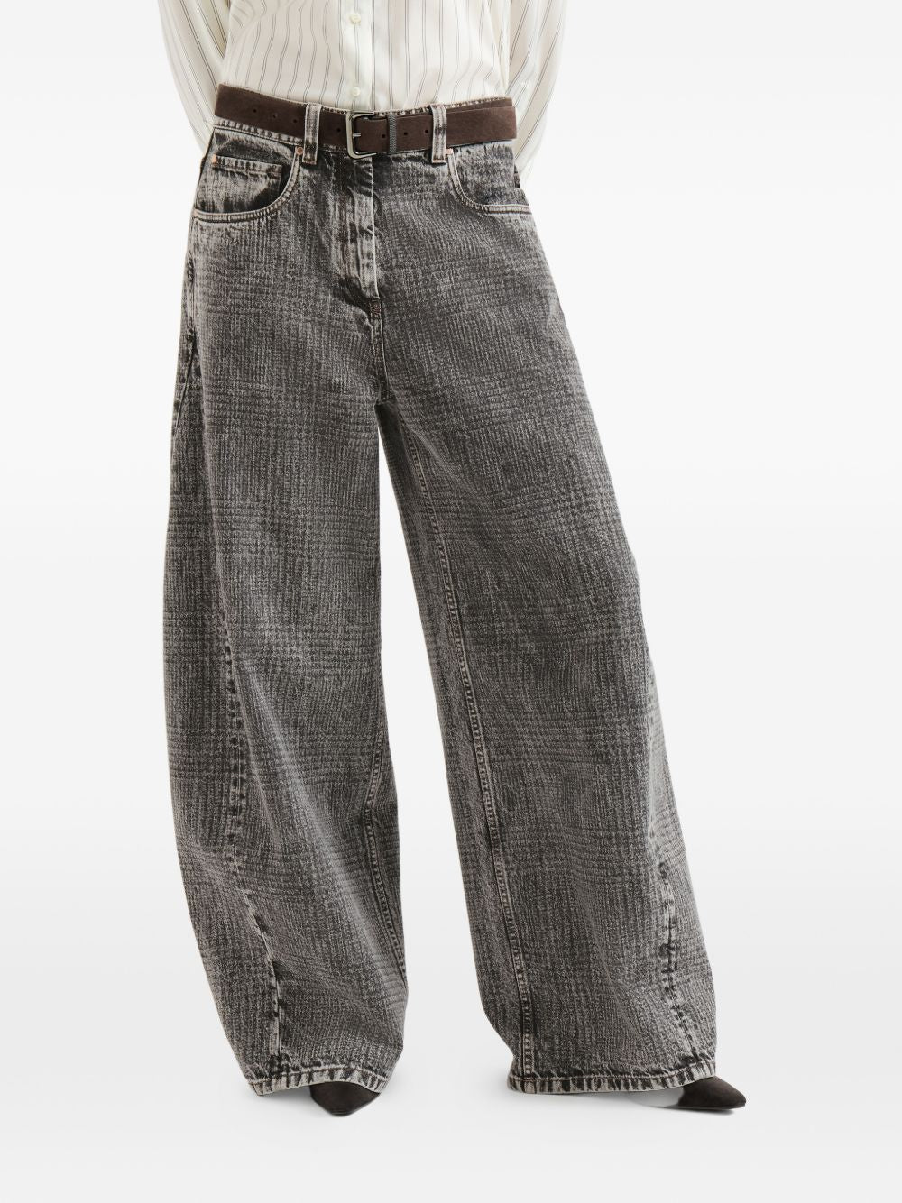 Brunello Cucinelli Jeans barrel grigi con tasche, view 2
