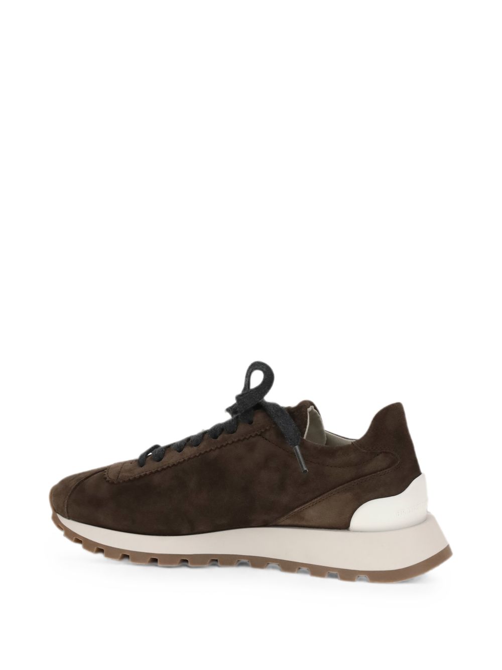 Brunello Cucinelli Sneakers in pelle marrone scuro con suola grip, view 2