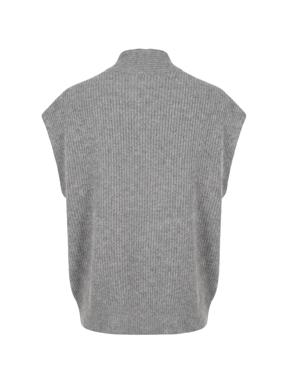 Brunello Cucinelli Maglia in cashmere grigia senza maniche con scollo a V, view 2