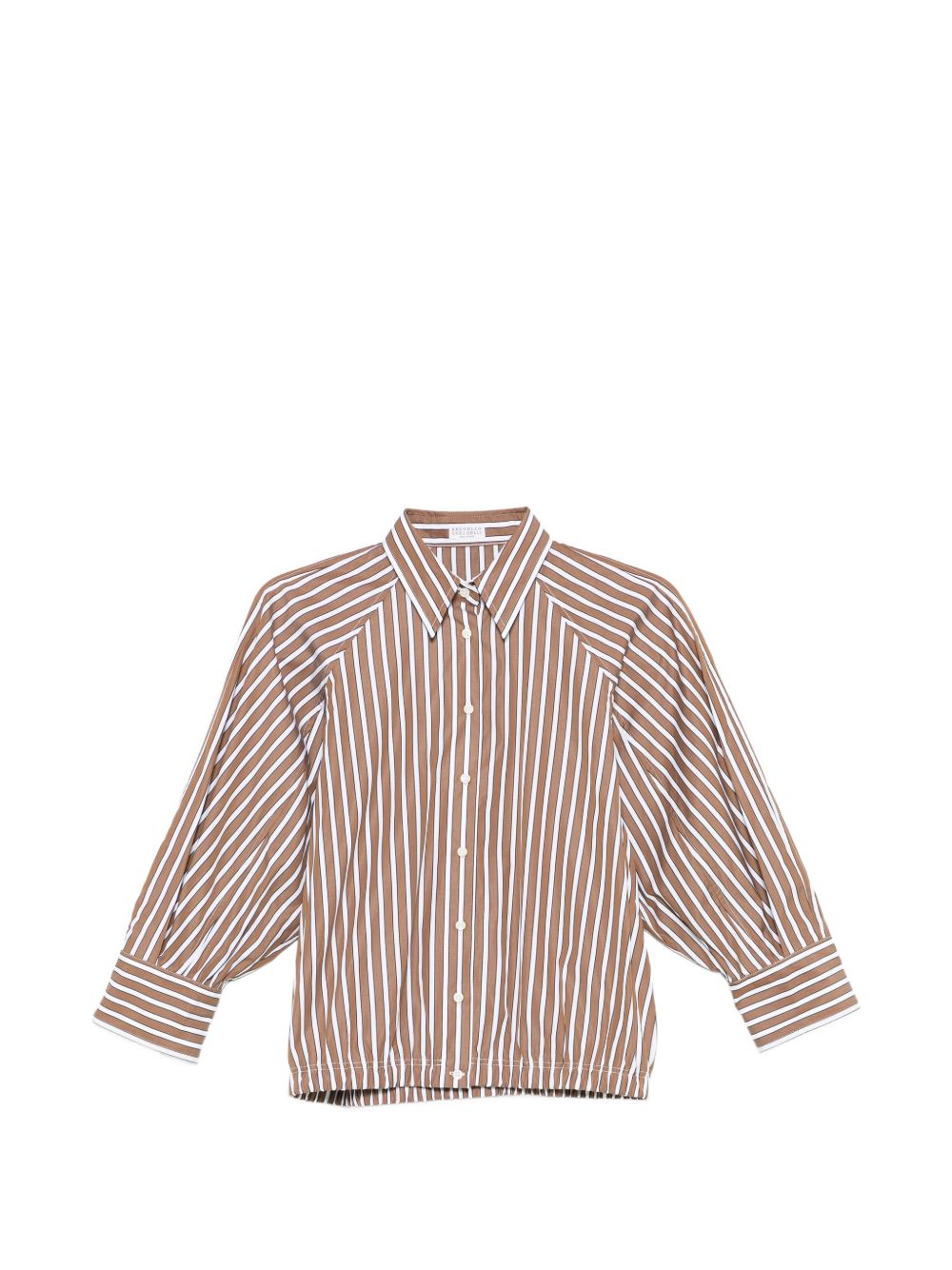 Brunello Cucinelli Camicia a righe marrone e bianco in cotone
