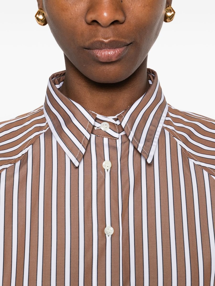 Brunello Cucinelli Camicia a righe marrone e bianco in cotone, view 3