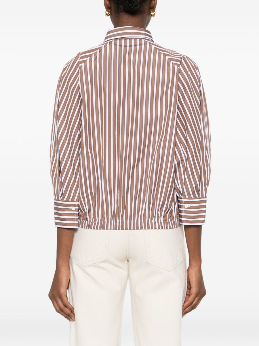 Brunello Cucinelli Camicia a righe marrone e bianco in cotone, view 4