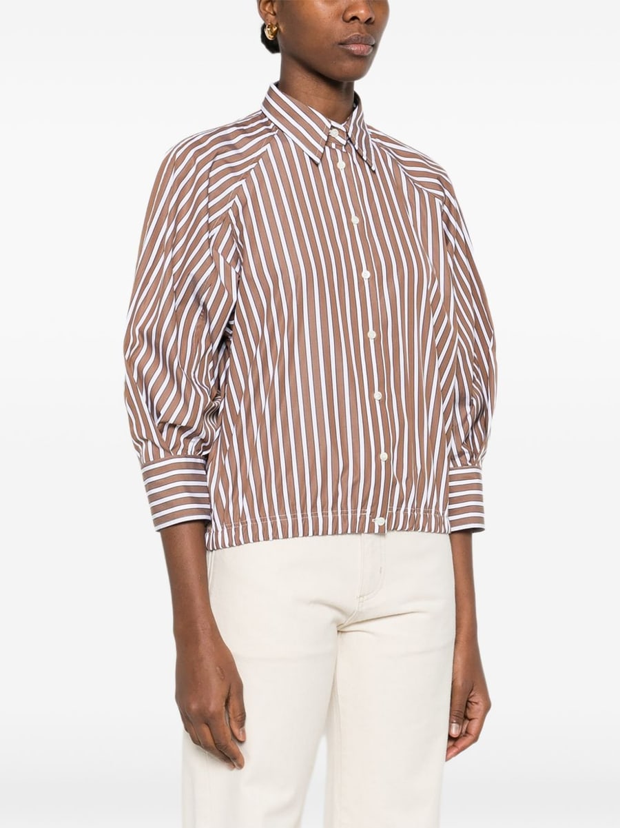Brunello Cucinelli Camicia a righe marrone e bianco in cotone, view 5