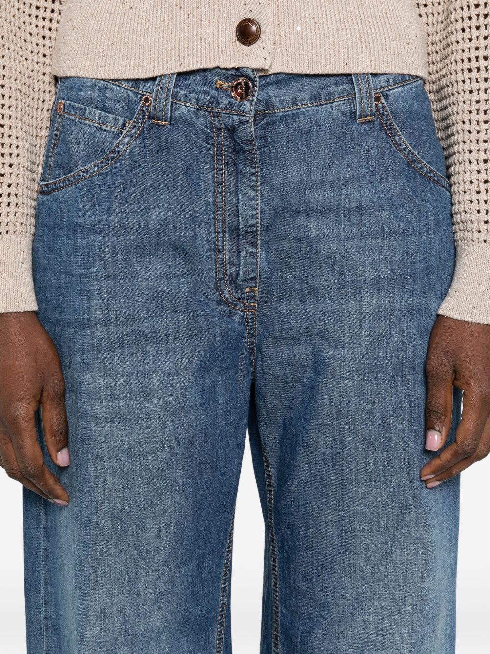 Brunello Cucinelli Jeans a gamba larga in denim blu, view 2