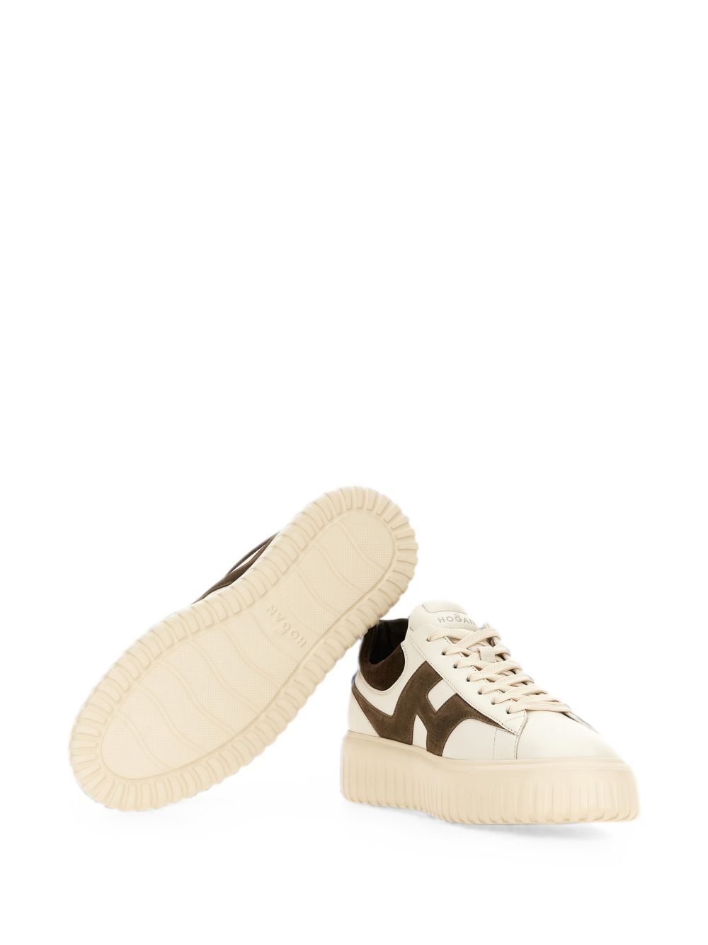 Hogan Sneakers beige chiaro con dettagli in suede marrone, view 2