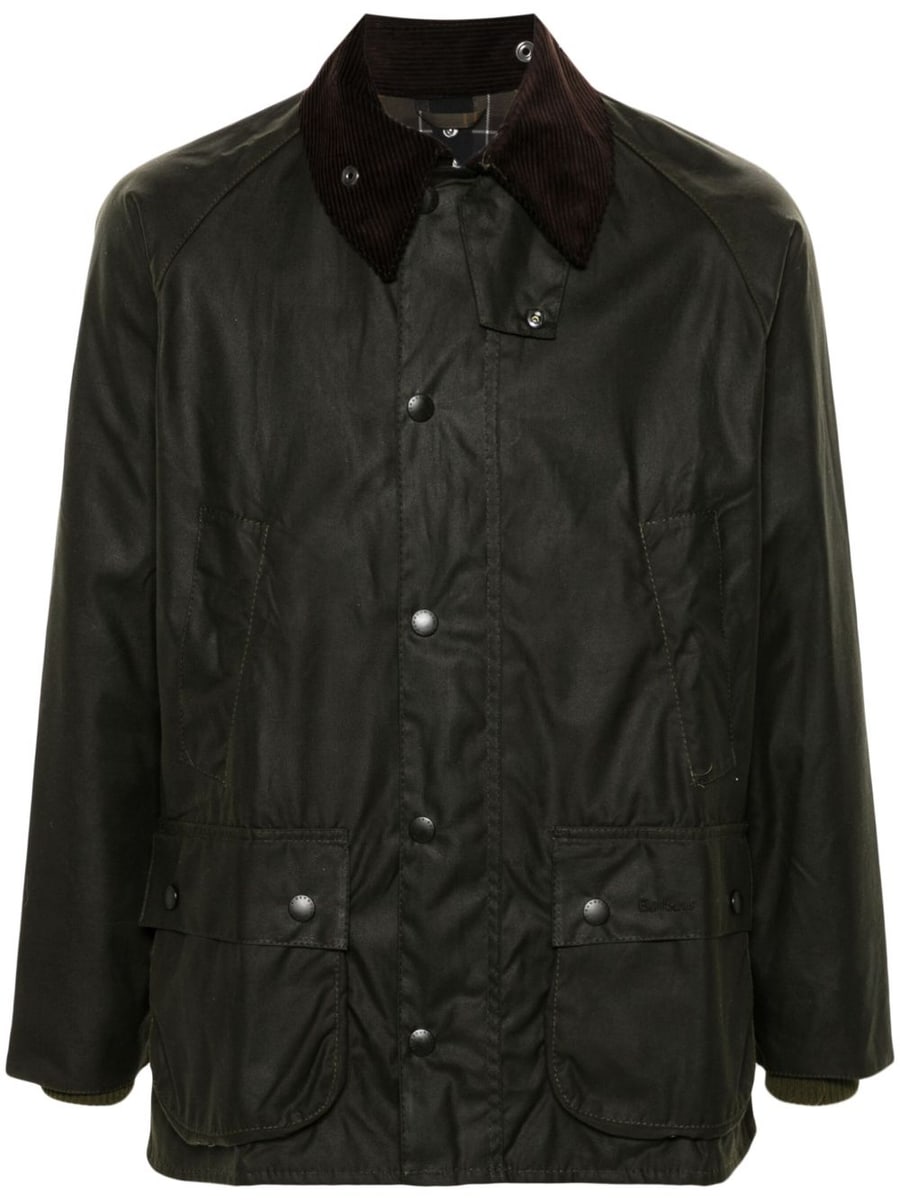 BARBOUR Giacca verde con tasche e colletto in velluto