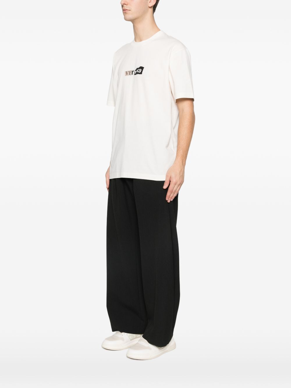 Y-3 T-shirt in cotone bianco con stampa, view 2