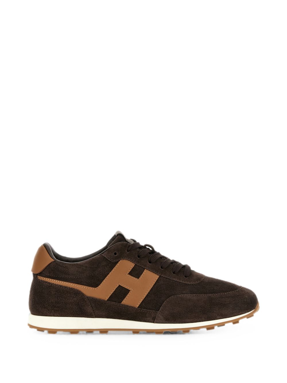Hogan Sneakers marroni scuro con inserti in suede e logo cammello