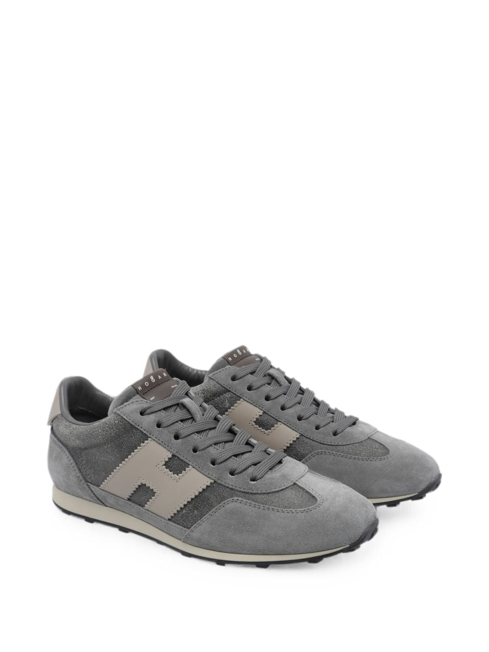 Hogan Sneakers grigie con inserti in suede e logo laterale, view 2
