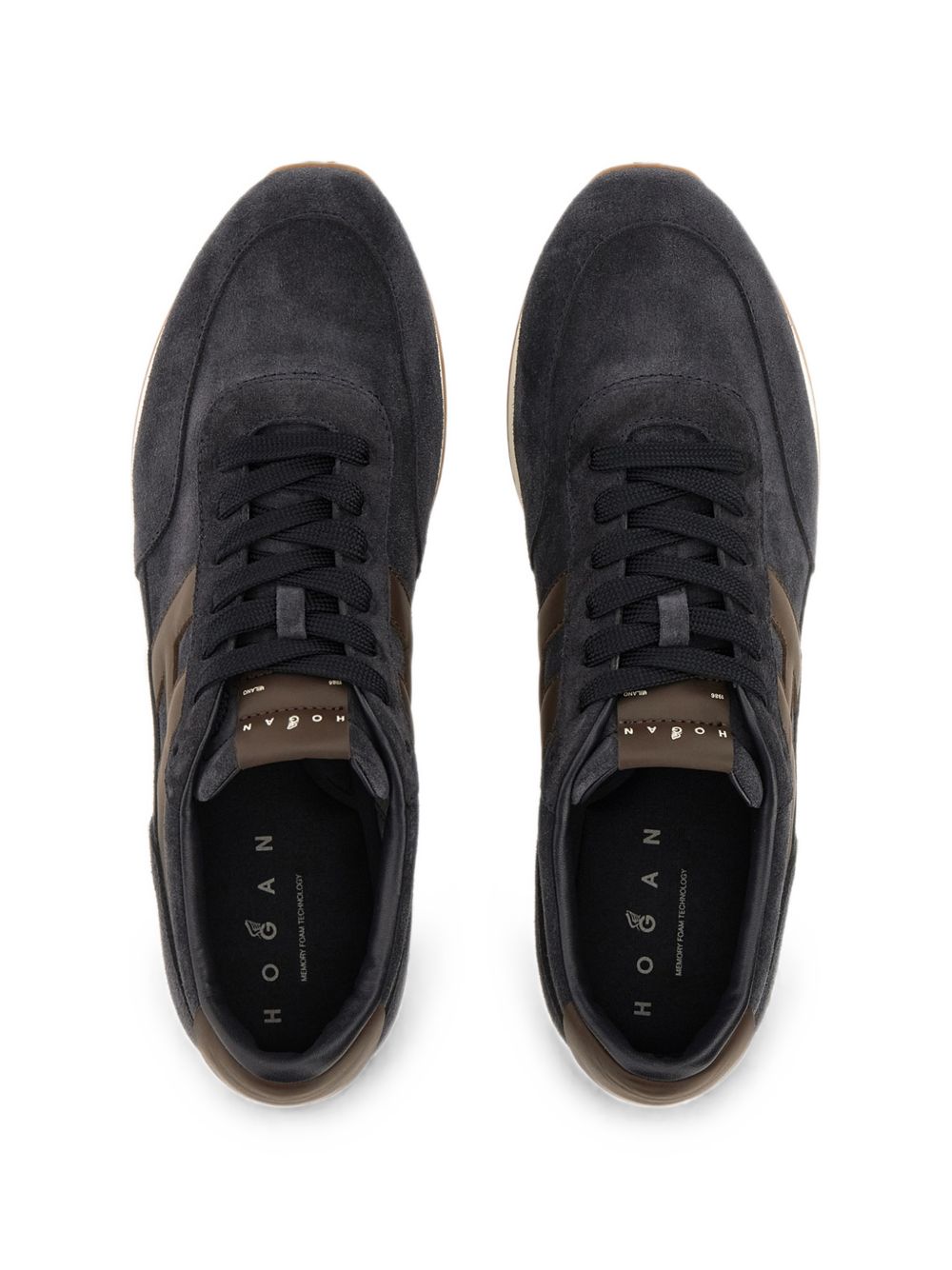 Hogan Sneakers uomo marrone scuro con inserti in suede e logo, view 2