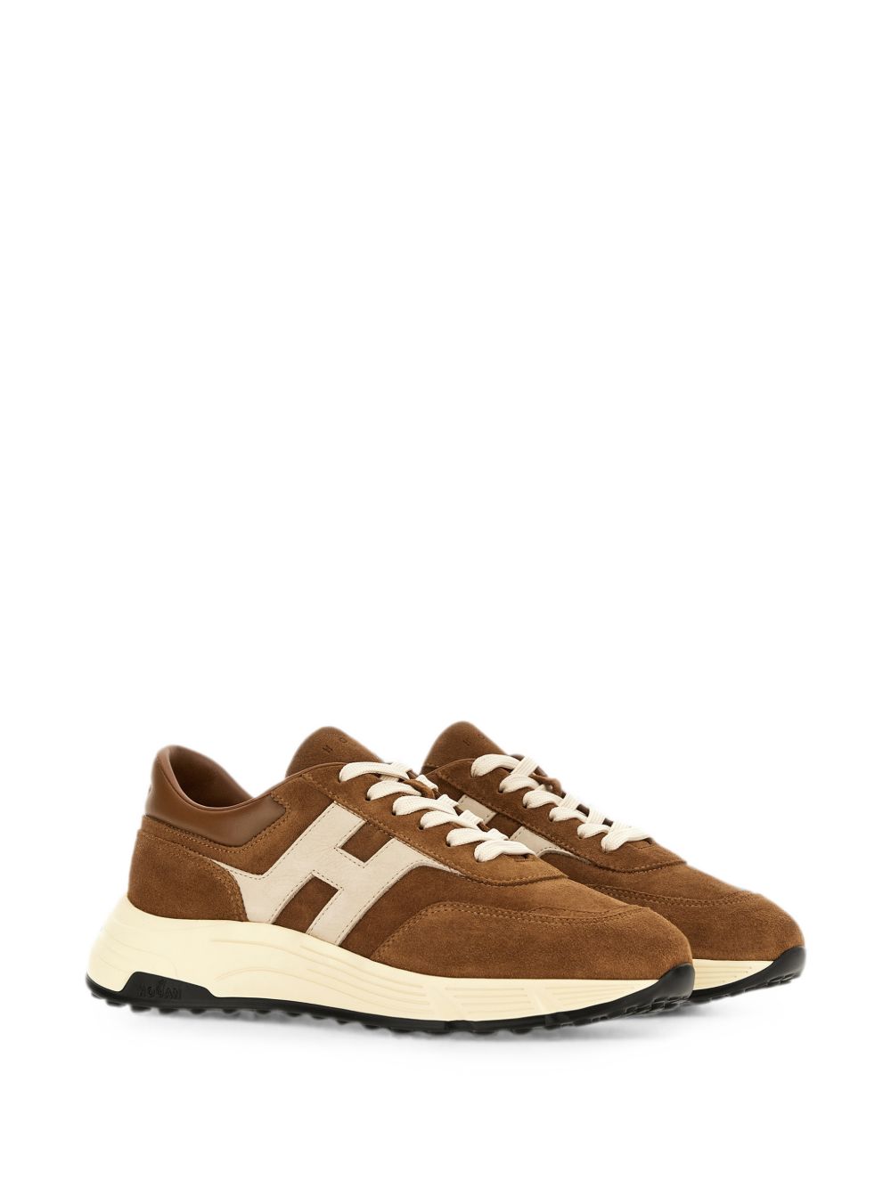 Hogan Sneakers marroni in pelle suede con patch logo, view 2